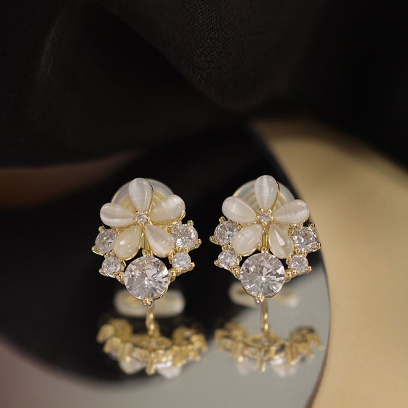 Bông Tai Mạ Bạc 925 Hình Hoa Đính Đá Opal Đơn Giản Cho Nữ