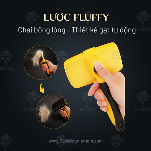 Lược chải lông chó Fluffy | Chuyên lấy lông rụng chó cưng - Nút gạt lông thuận tiện | BossDog