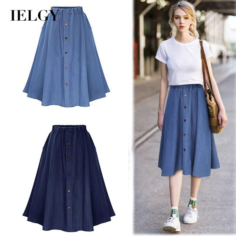 Chân váy jean IELGY lưng thun plus size cao cấp