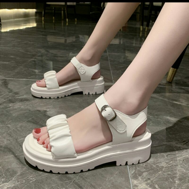 Dép Nữ Quai Hậu Nhún Ngang Xếp Li Cực Xinh Đế PU Cao 3-5P Tôn Dáng Siêu Nhẹ Êm Chân