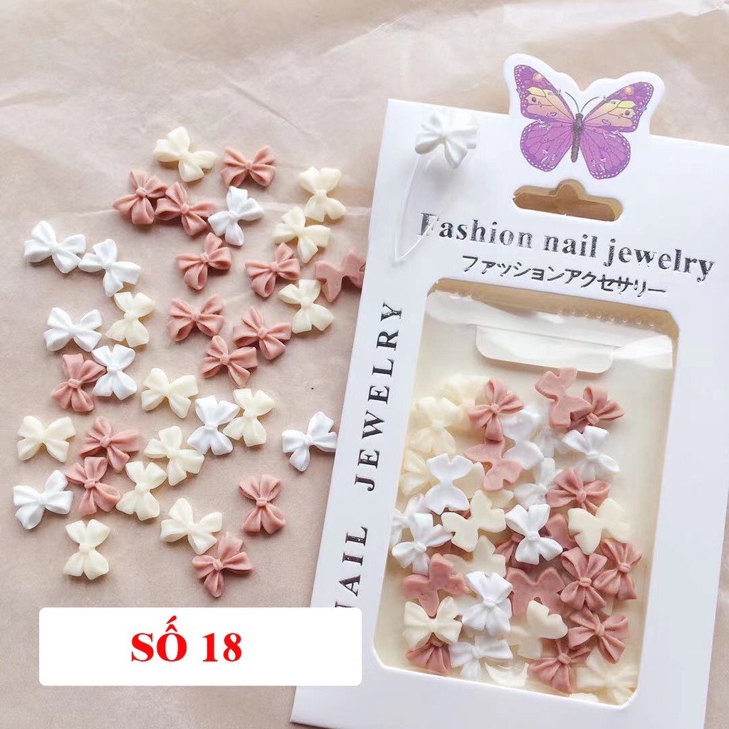 Charm nail hoa, gấu, thỏ, nơ nhựa, phụ kiện gắn móng