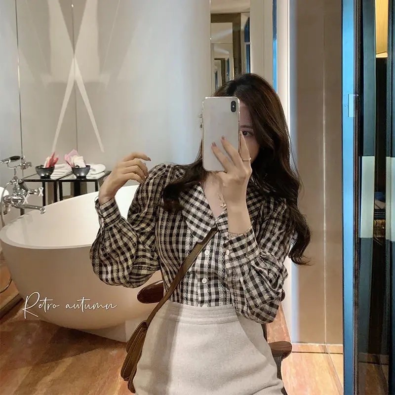 FREESHIP ÁO SƠ MI CROTOP NGẮN TAY KẺ CARO VINTAGE