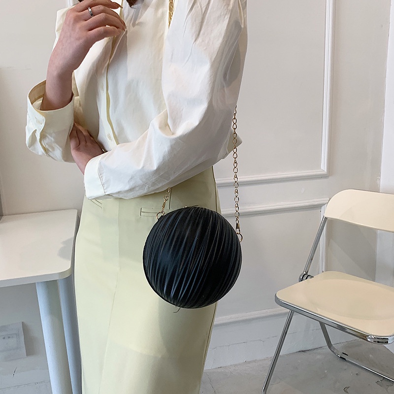 Túi Đeo JASMIN NOIR Chéo Hình Tròn Họa Tiết Kẻ Sọc Phối Dây Xích Thời Trang Cho Nữ