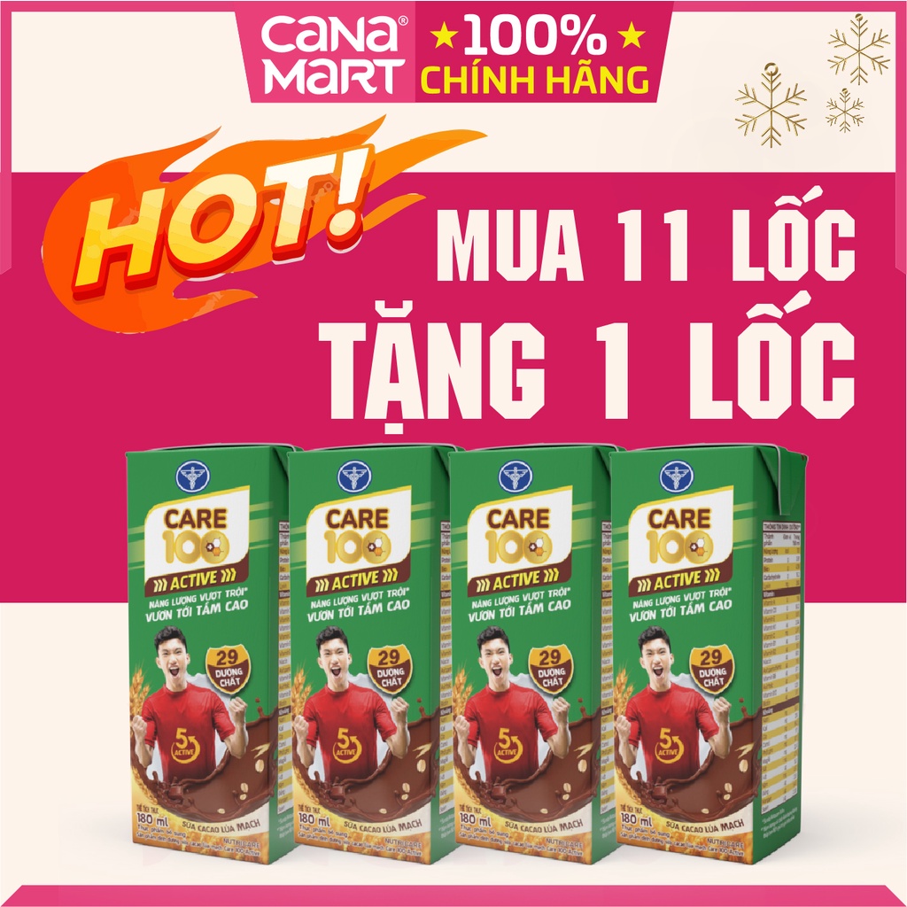 Thùng sữa nước ca cao lúa mạch Care 100 Active phát triển chiều cao, tăng đề kháng cho trẻ từ 3 tuổi (48 hộp x 180m)