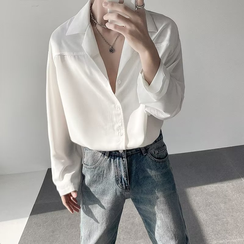 Áo Sơ Mi Trắng Cổ Bẻ Rộng Thời Trang Nam 3 Màu Tùy Chọn Size M-2XL