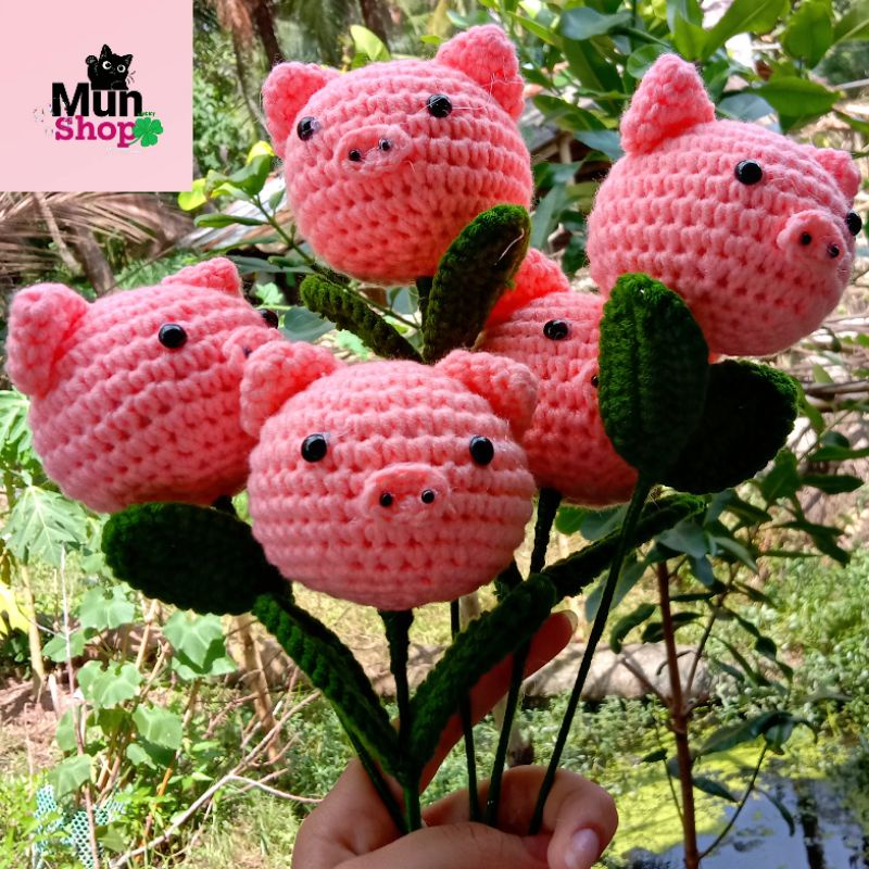 BÔNG HOA HÌNH CHÚ HEO LEN HANDMADE