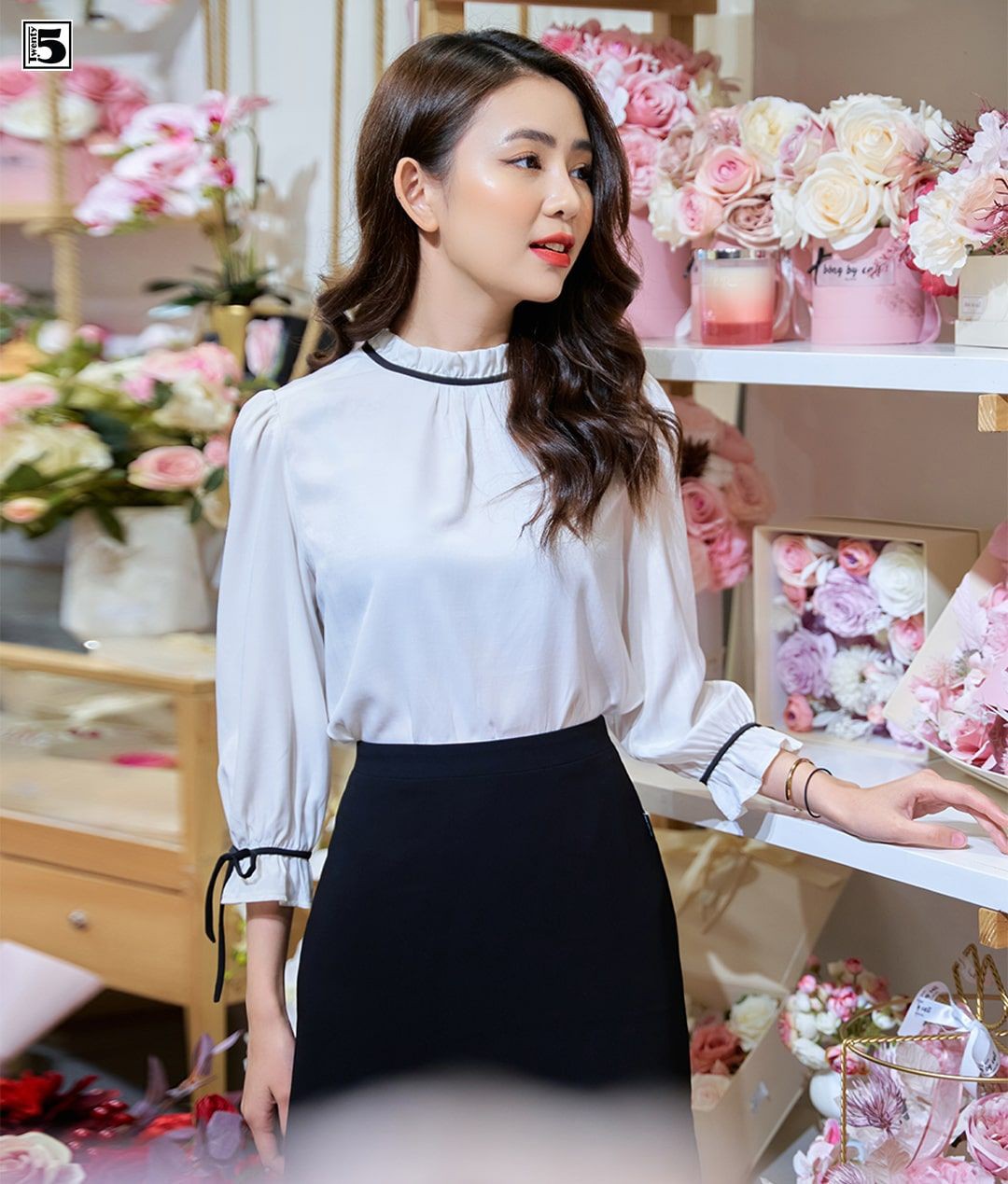Áo sơ mi công sở nữ, áo cổ nơ bèo Twentyfive N1001