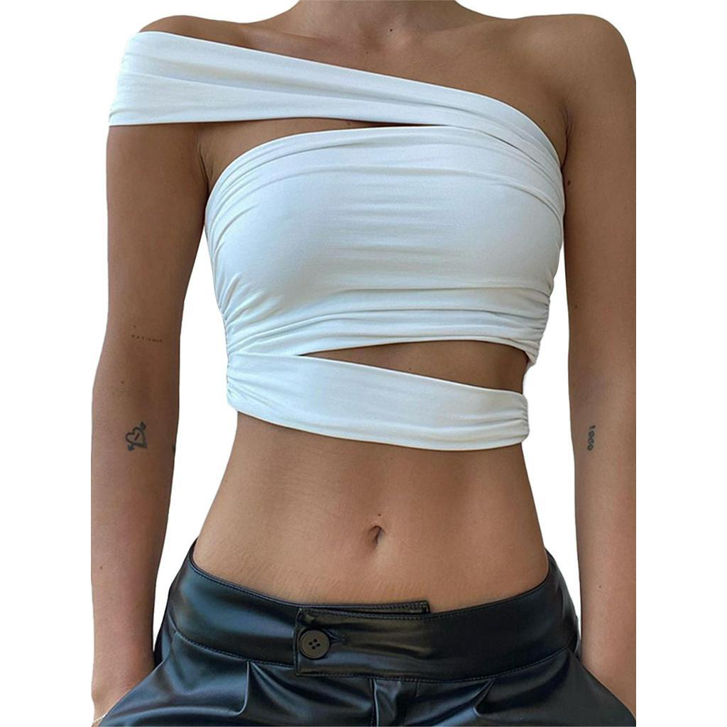 Áo Lửng Lệch Vai Màu Trơn Thời Trang Cho Nữ