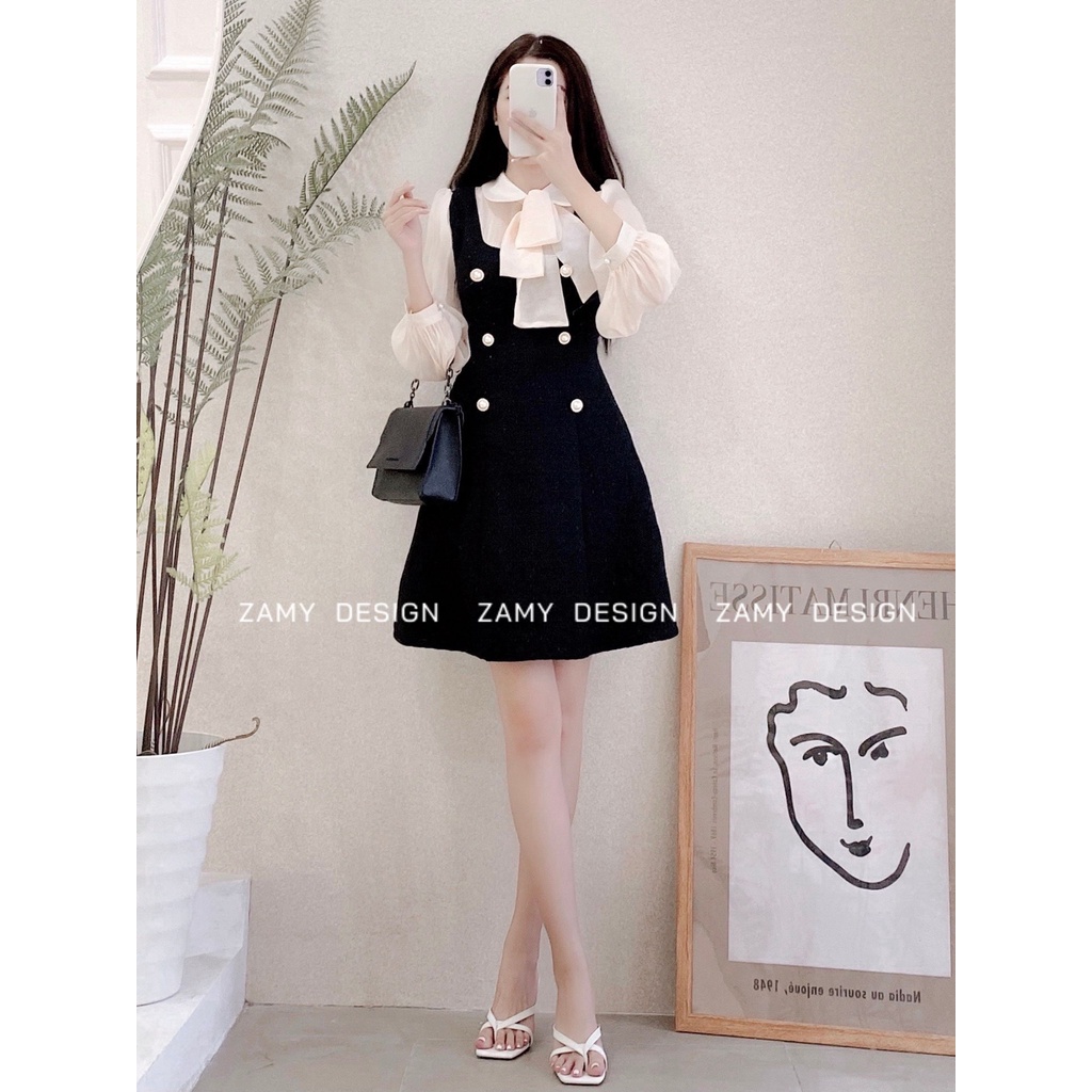 Váy TK dạ phối tơ cổ sen thắt nơ Zamy | BigBuy360 - bigbuy360.vn