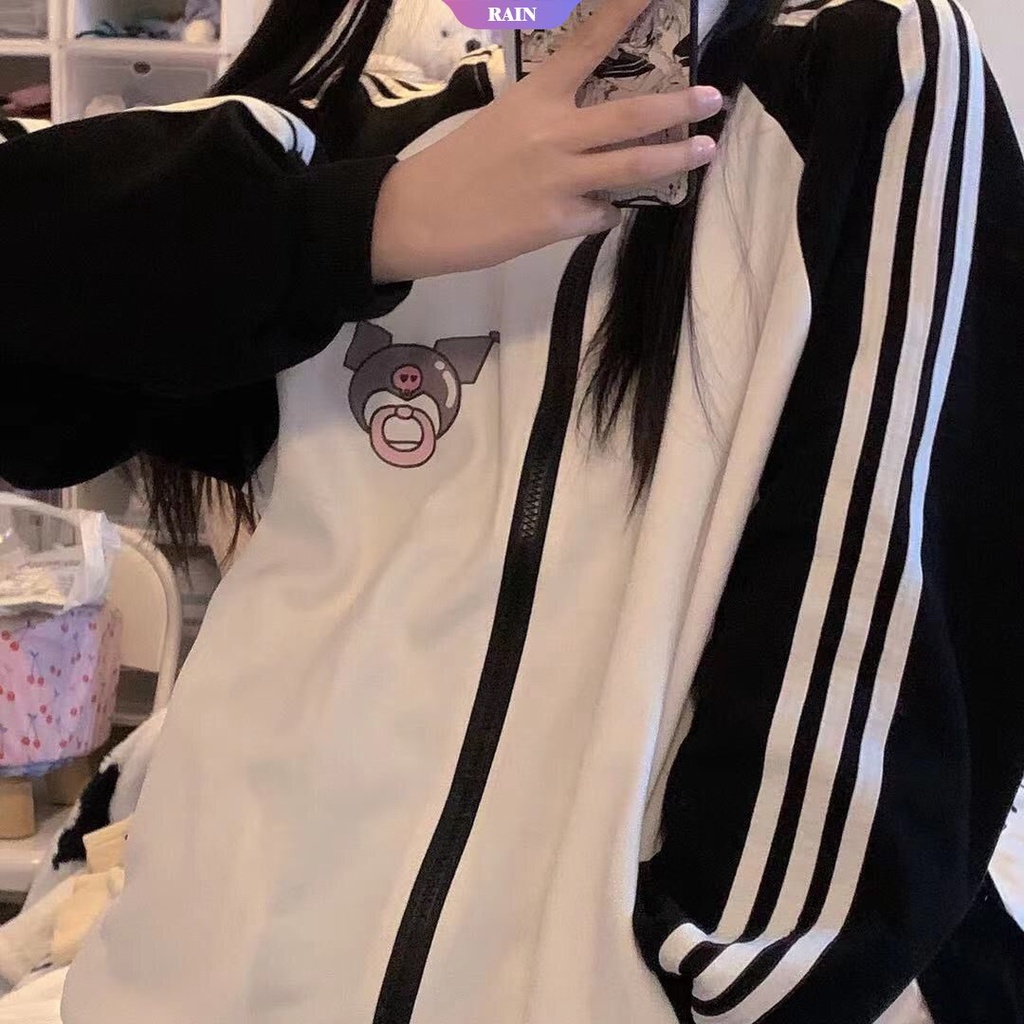 Áo Khoác Bóng Chày Hoạt Hình Sanrio Hello Kitty Kuromi Có Dây Kéo Dáng Rộng Phong Cách Ngọt Ngào Thời Trang Xuân Thu [RAIN]