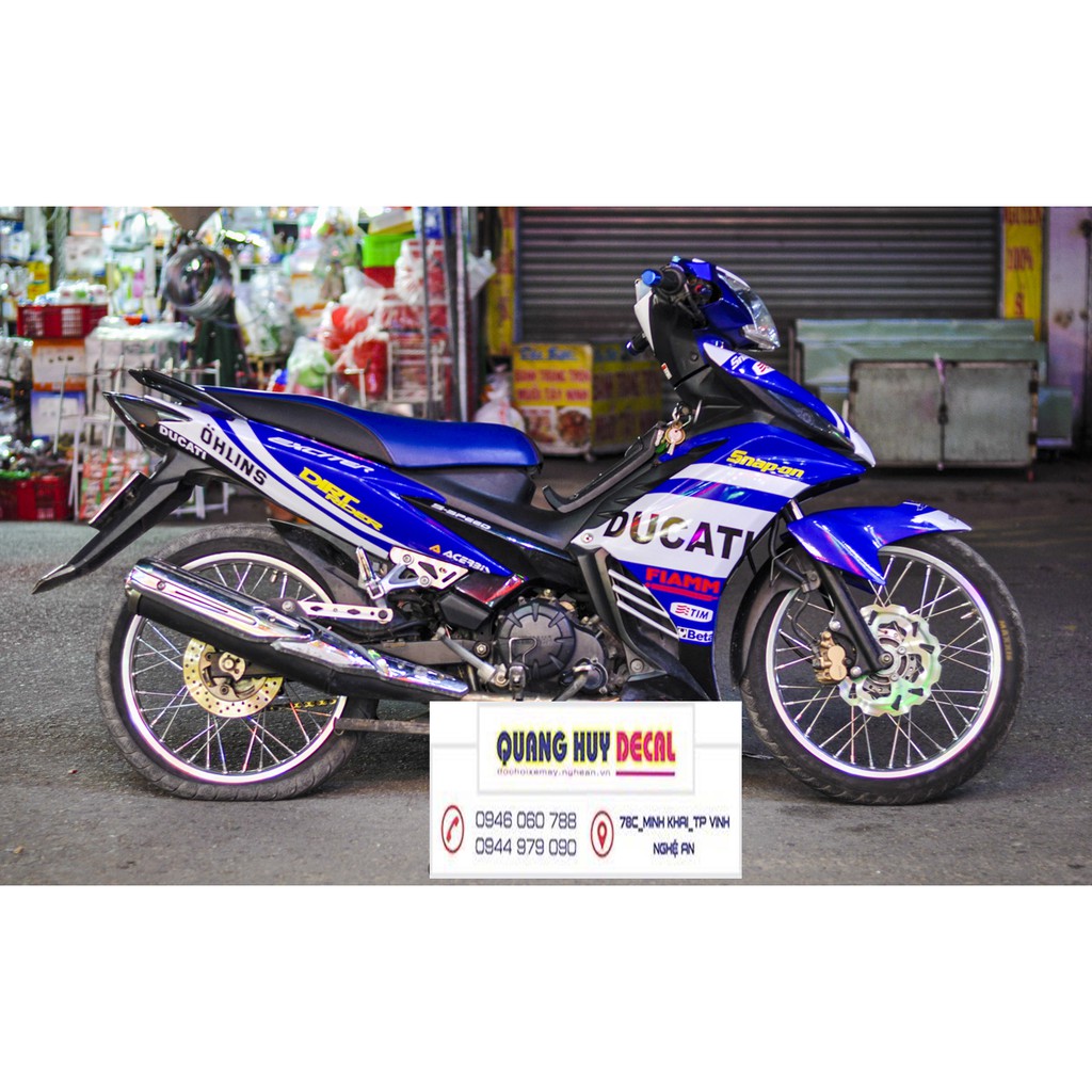 Tem trùm exciter 135 xanh trắng ducati đẹp, độ team decal xe ex dán đời 2011-2014