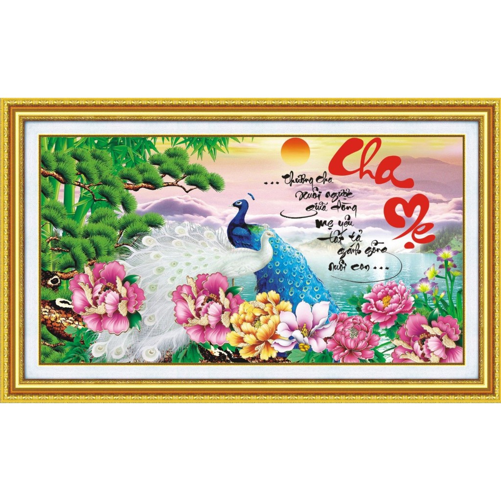 Tranh Thêu Chữ Thập 3D Thư Pháp Cha Mẹ 88897 (KHÁCH TỰ THÊU) KT:70X40CM