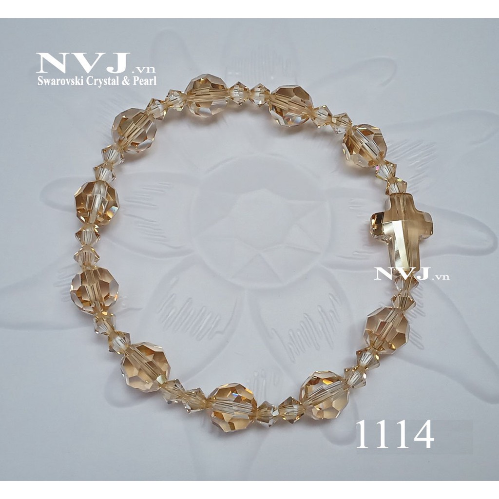 Vòng tay mân côi pha lê Swarovski, 4 màu tùy chọn, hạt tròn, nón, thánh giá - Trang sức NVJ