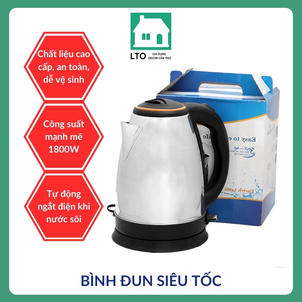 Ấm Siêu Tốc Inox Bình Đun Nước Cao Cấp 1.8L