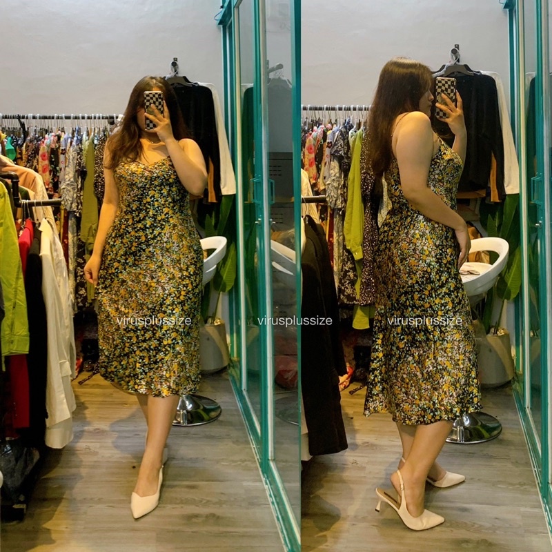 Đầm lụa midi bcbg xuất xịn bigsize hoa nhí