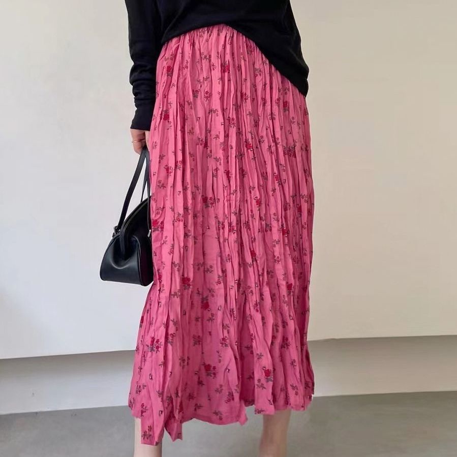 Chân Váy Dài Xếp Ly Lưng Cao Họa Tiết Hoa Phong Cách Hàn Quốc Thời Trang Mới Dành Cho Nữ 2022
