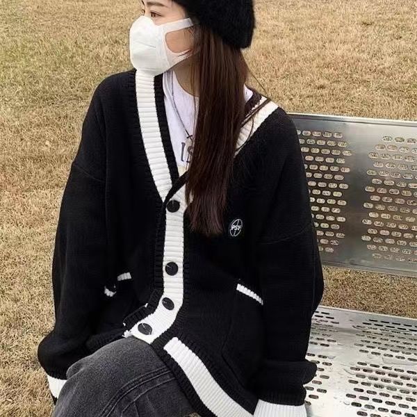 Áo Khoác Cardigan Dệt Kim Dáng Rộng Thời Trang Thu Đông Cho Nữ