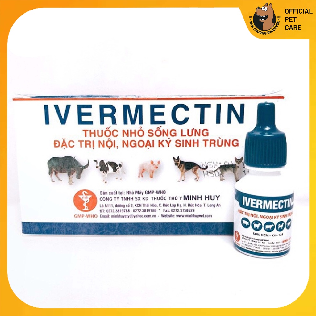 Nhỏ Gáy Loại Bỏ Nội Ngoại Ký Sinh Trùng Giun Ivermectin MH Chai 10ml ( 1 hộp 10 chai )