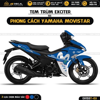 Tem trùm exciter 155 mẫu yamaha movistar | ex155t-03 | decal dán xe ex 155 chất liệu chống nước màu xanh, đen, đỏ