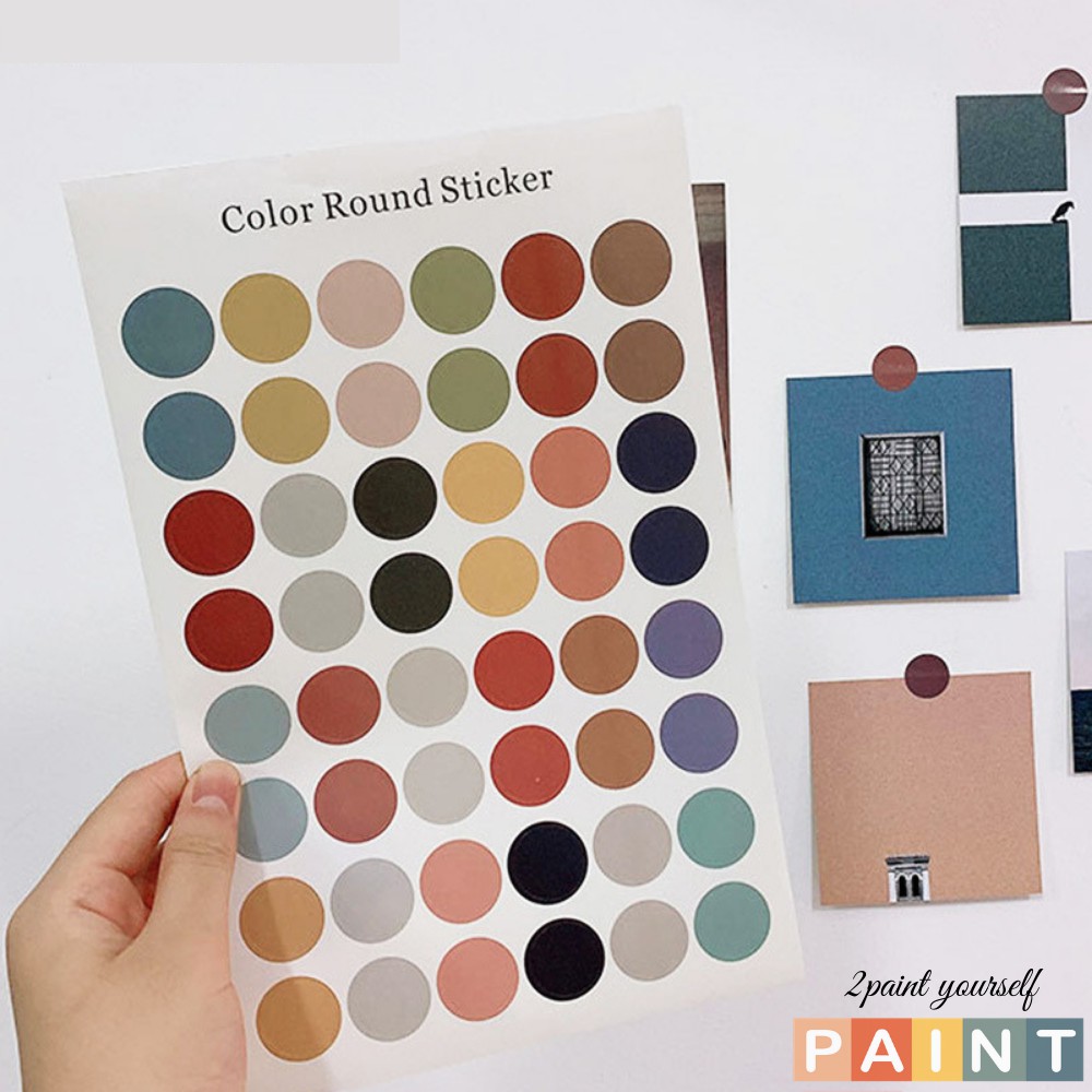 Tấm 48 sticker tròn màu pastel trang trí bảng gỗ, postcard vintage decor