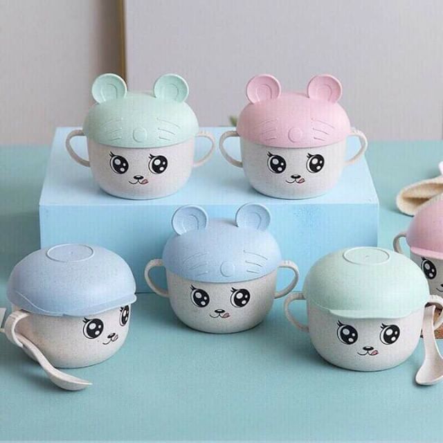 Bát ăn lúa mạch cho bé kèm thìa dễ thương