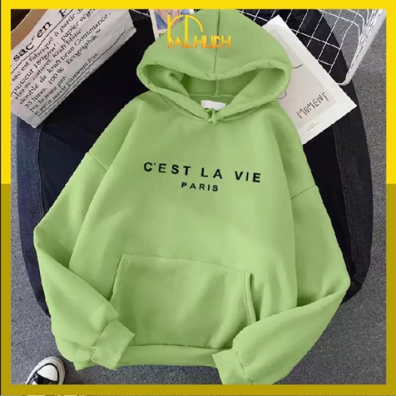 Áo khoác hoodie in Cest La Via cho nam và nữ, vải nỉ