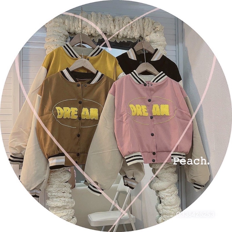 Áo khoác bomber bóng chày lửng croptop da lộn 2 lớp thêu dream unisex ulzzang nam nữ