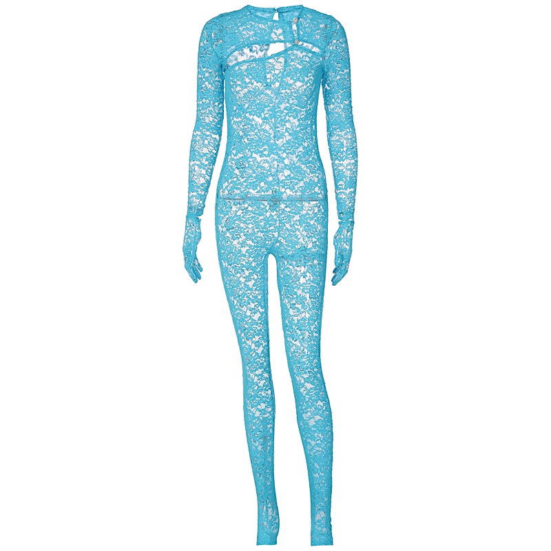 Áo liền quần Tay Dài Phối Ren Hoa Thiết Kế Quyến Rũ