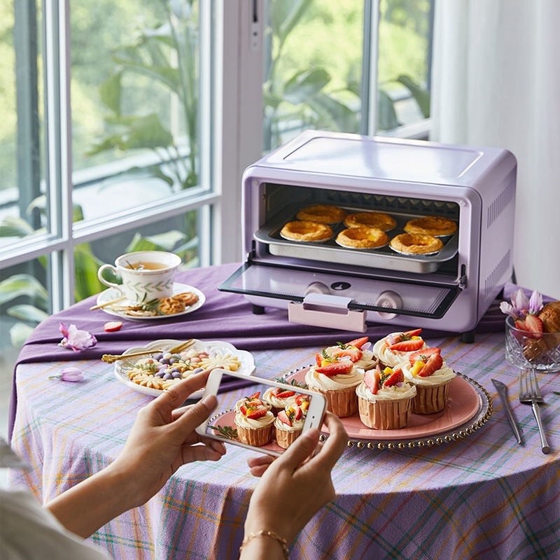 Lò nướng mini 12L màu tím Pastel siêu yêu, chính hãng bảo hành 12 tháng.