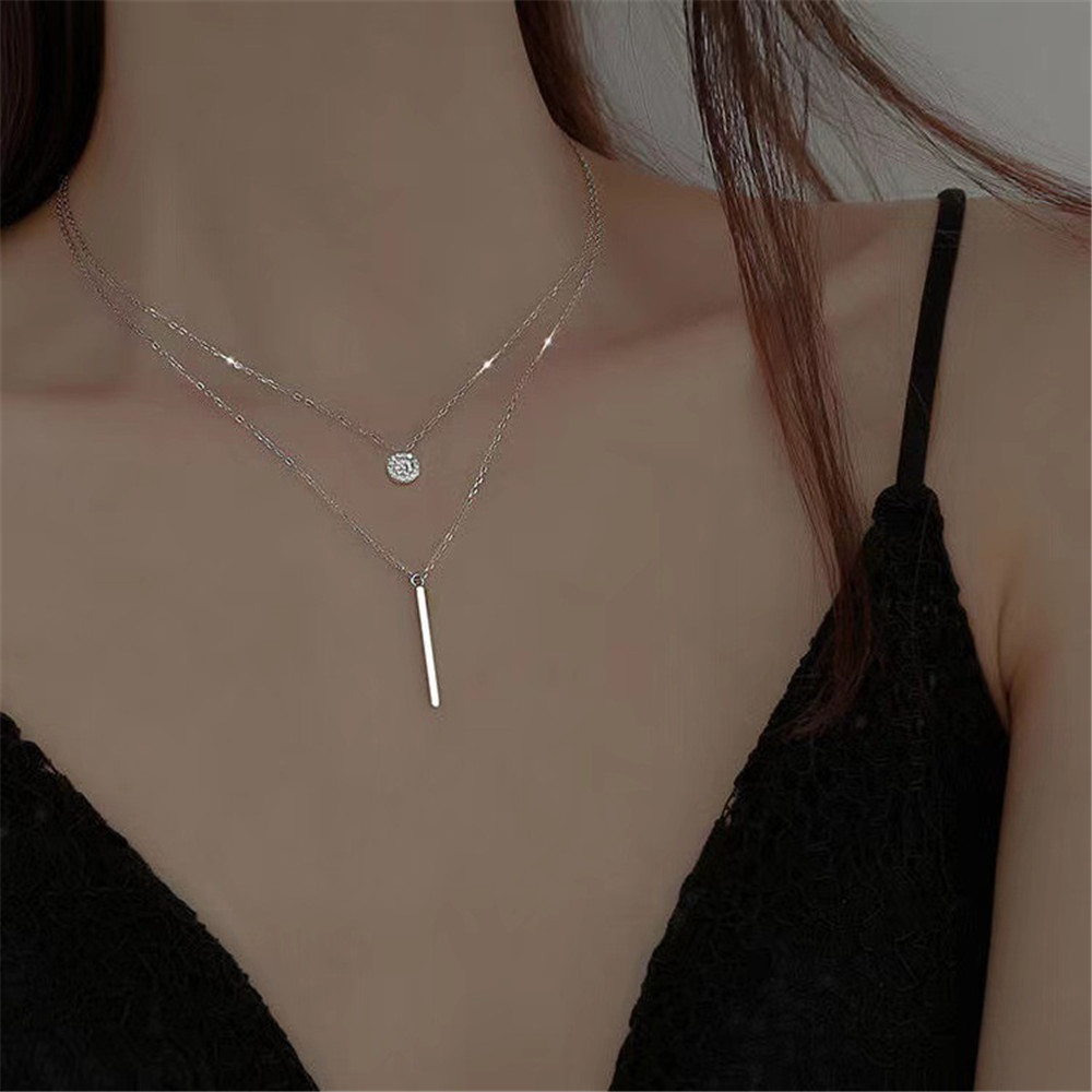 Cod Qipin Korean Niche Double-layer Necklace Elegant Harajuku Style Clavicle Chain for Party Wedding