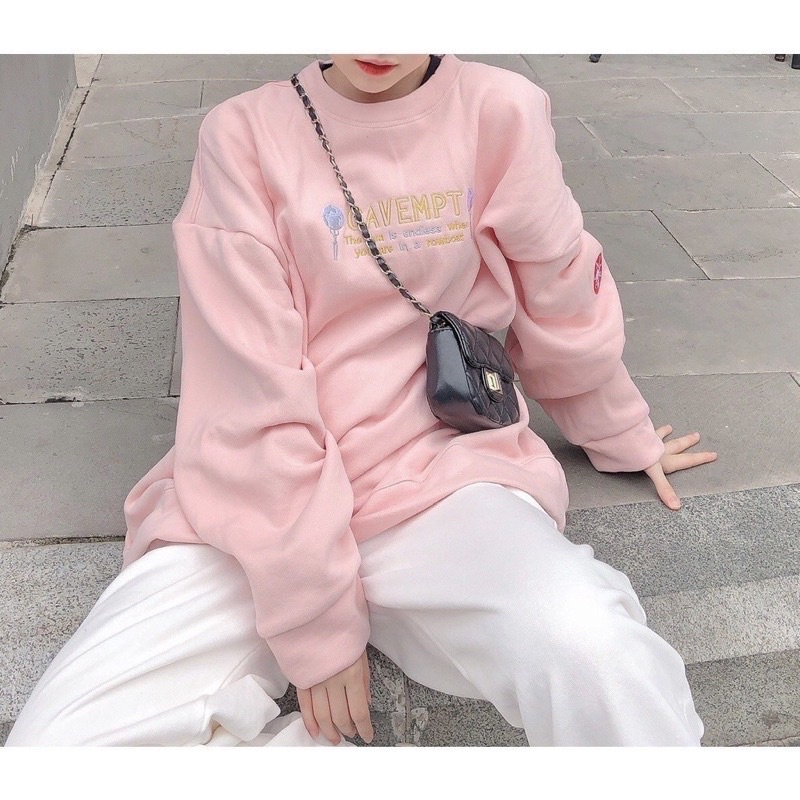 [SẴN] Set Bộ Áo Sweater Kèm Quần Bom Siêu Hot❤️ Áo Nỉ Ngoại Tay Phồng Thêu CAVEMPT From Rộng Ulzzang Unisex