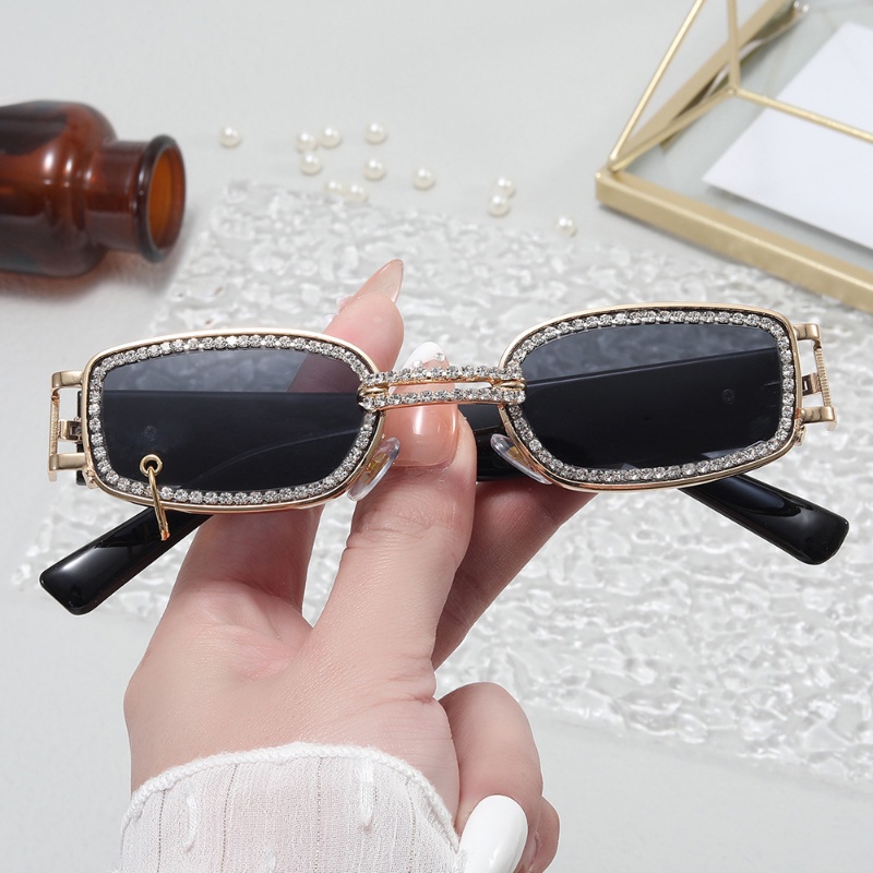 (JIUERBA) Kính Râm Hình Chữ Nhật Hai Tông Màu Đính Kim Cương Thời Trang Phương Tây