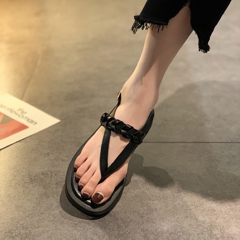 D69- Sandal xỏ ngón quai đan đế cao thời trang nữ