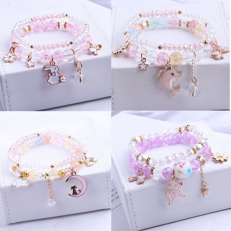 Vòng Tay Xâu Hạt Pha Lê Kiểu Công Chúa Dễ Thương Cho Bé Gái