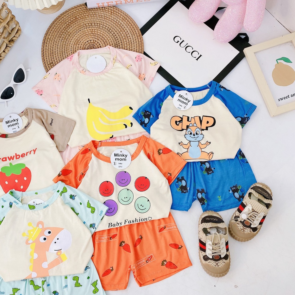Quần áo trẻ em bộ côc tay thun lạnh, bô MINKY MOM cho bé trai bé gái phối tay giáp lăng BABY KIDSHOP