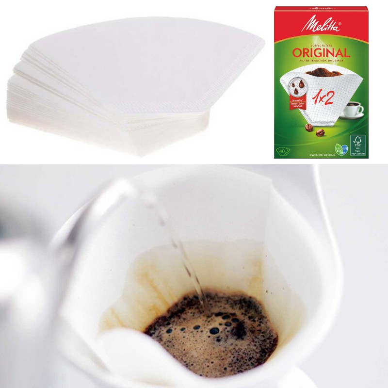 Giấy lọc Cà phê Melitta 1x2 Nhập khẩu Đức Hộp 40 tờ màu Trắng - Hàng chính hãng