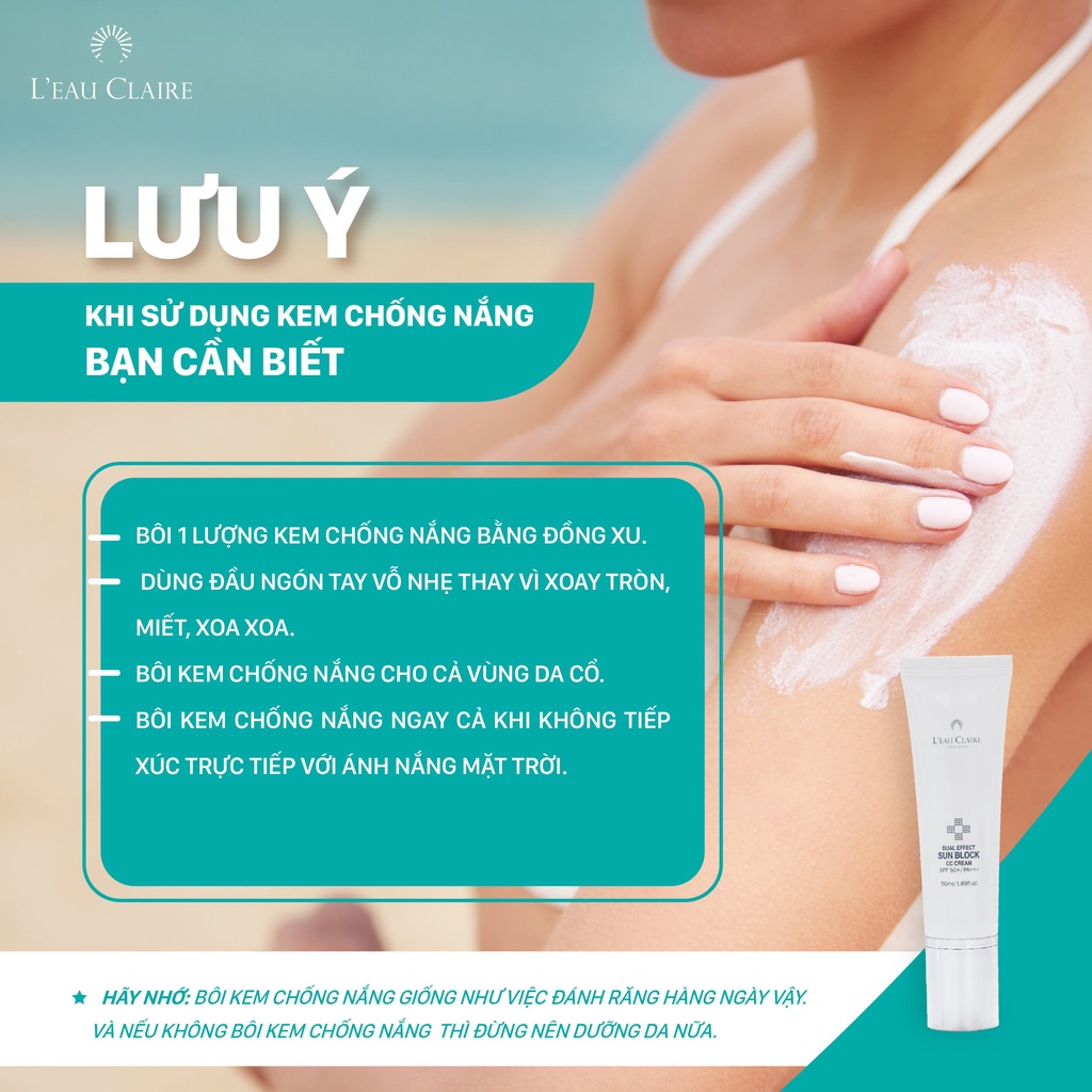 Kem Chống Nắng L'eau Claire Dual Effect Sun Block CC Cream Trắng Da Chống Lão Hóa Mỏng Nhẹ Không Gây Bết Dính 50ml