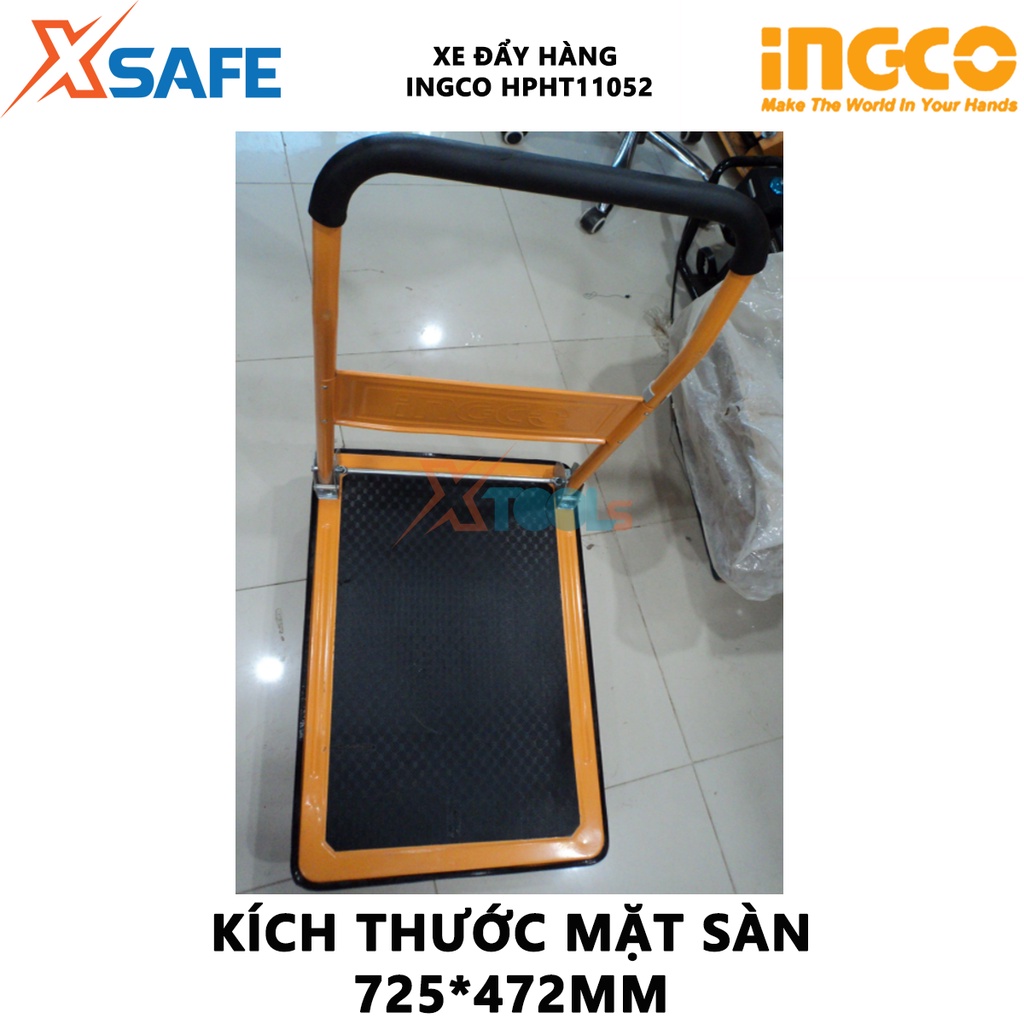 Xe đẩy hàng gấp gọn INGCO HPHT11502 4 bánh, sàn thép thảm chống trơn trượt, tải trọng lên đến 150kg - [XSAFE]