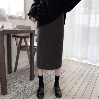 [Ảnh thật] Chân váy len ulzzang xẻ giữa