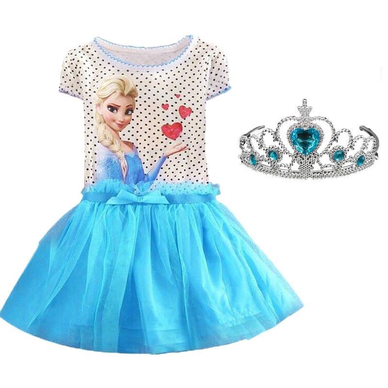 Đầm Hóa Trang Công Chúa Anna Elsa + Vương Miện Thời Trang Mùa Hè Cho Bé Gái