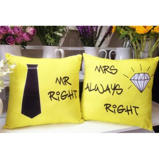 Set 2 vỏ gối Mr & Mrs Right vàng