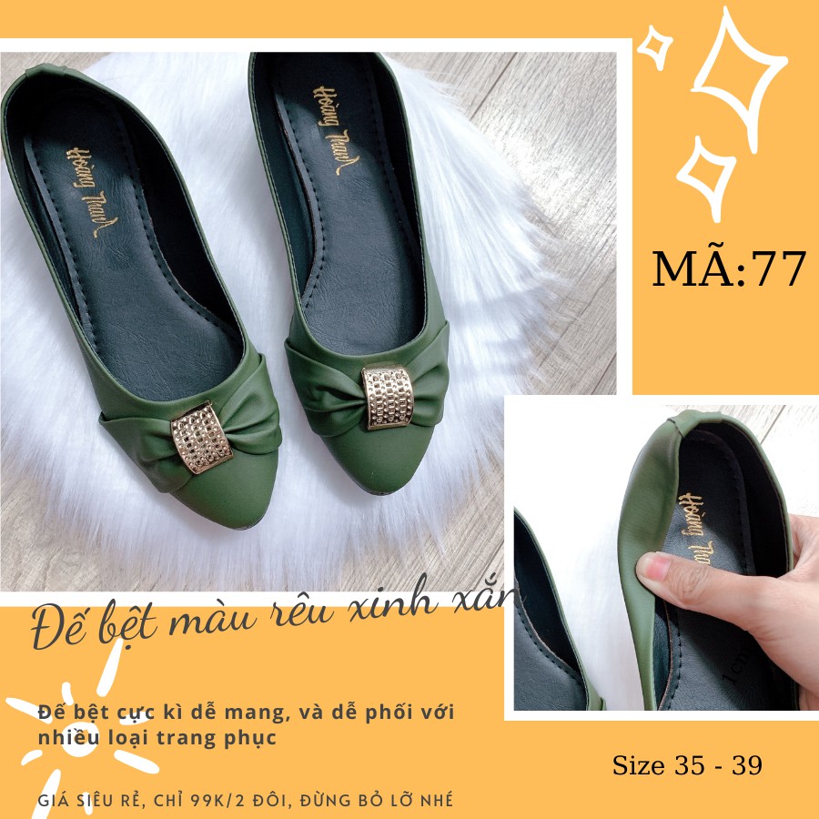 Giày búp bê đế bệt basic chất liệu da mềm rất xinh - DN77 Rêu