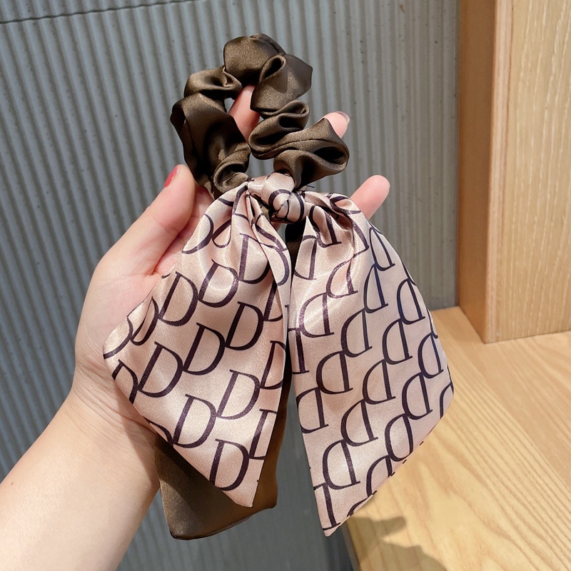Dây buộc tóc thắt nơ in họa tiết chữ phong cách retro thời trang cho nữ