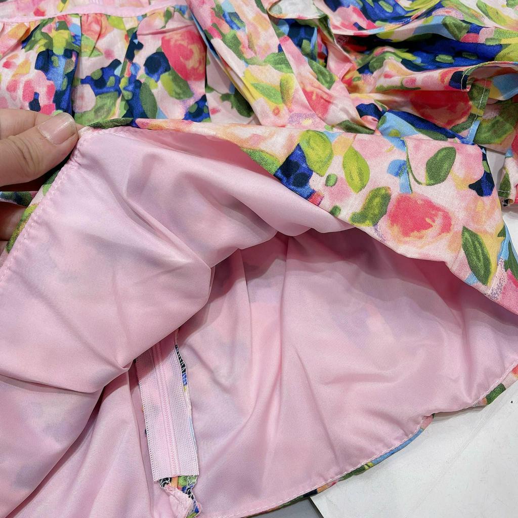 Áo hoa trễ vai tay tầng 2 lớp hót