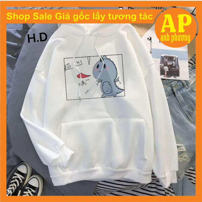 Áo hoodie khủng long thổi tim💝Chất liệu nỉ bông💝form thụng nam nữ kiểu dáng unisex💝có túi bụng và dây rút mũ