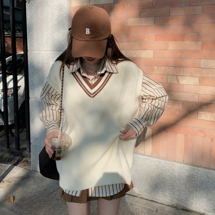 Áo Sơ Mi Nữ Dài Tay Cổ Chữ V Dáng Rộng Kẻ Sọc 45866 | BigBuy360 - bigbuy360.vn