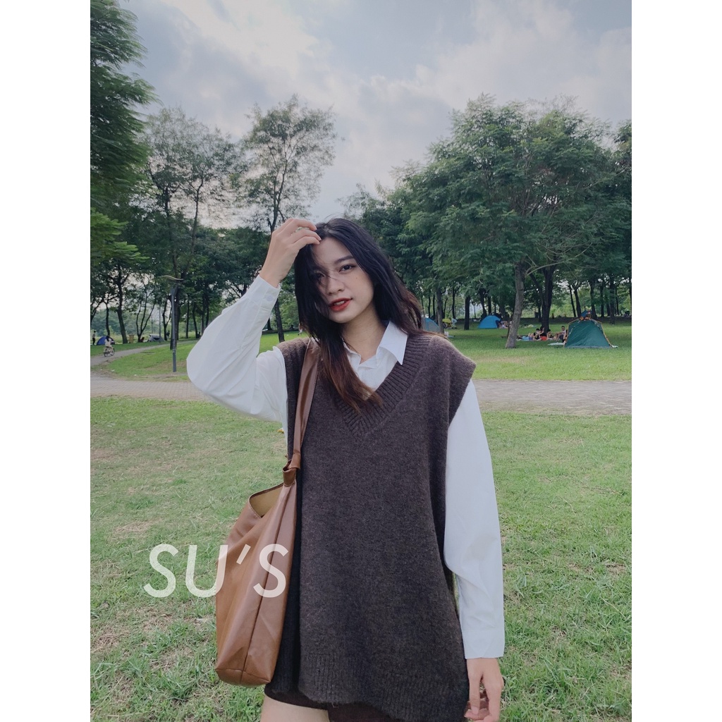 Áo gile len trơn cổ tim xẻ tà A2100 SUSTORE | BigBuy360 - bigbuy360.vn