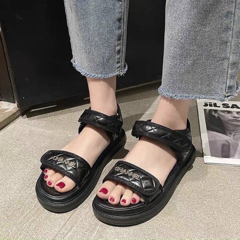 Dép nữ - Sandal nữ Chanel trần chỉ quai sau đế chống trượt, siêu êm thiết kế cao cấp