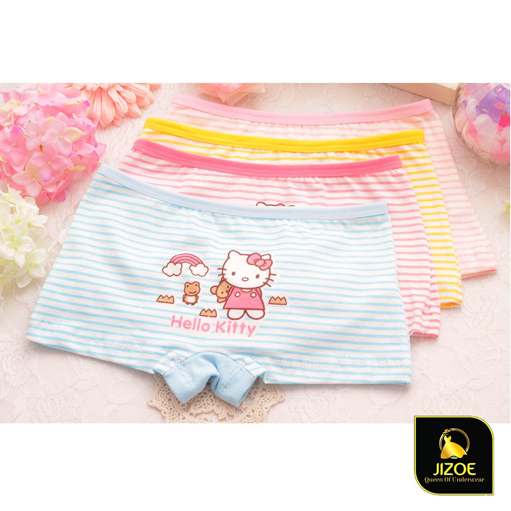 Quần chíp đùi cho em bé gái hình chú mèo sọc ngộ nghĩnh dễ thương siêu đẹp chât liệu Cotton tự nhiên JIZOE QCTE02MS