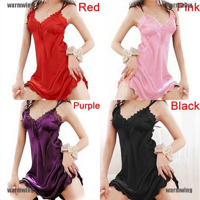 Đầm Ngủ Lụa Satin Phối Ren Quyến Rũ Cho Nữ
